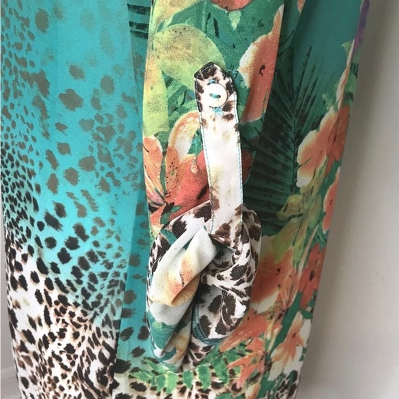 Soft Surroundings Tunic Symphony Night Floral Animal Print Top M Roll Tab Sleeve - Picture 7 of 13